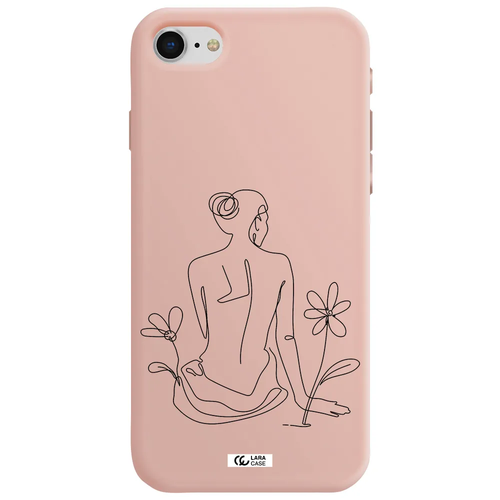 a woman sitting on a flower Apple iPhone se 2020 Silicone pastel pink Case