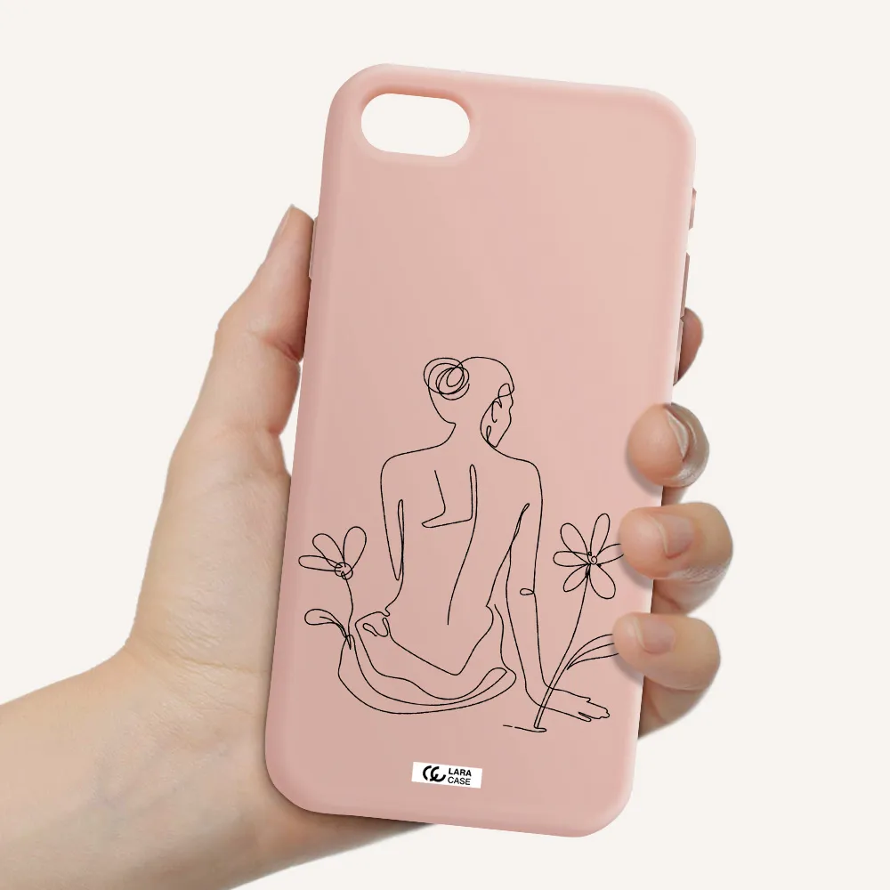 a woman sitting on a flower Apple iPhone se 2020 Silicone pastel pink Case