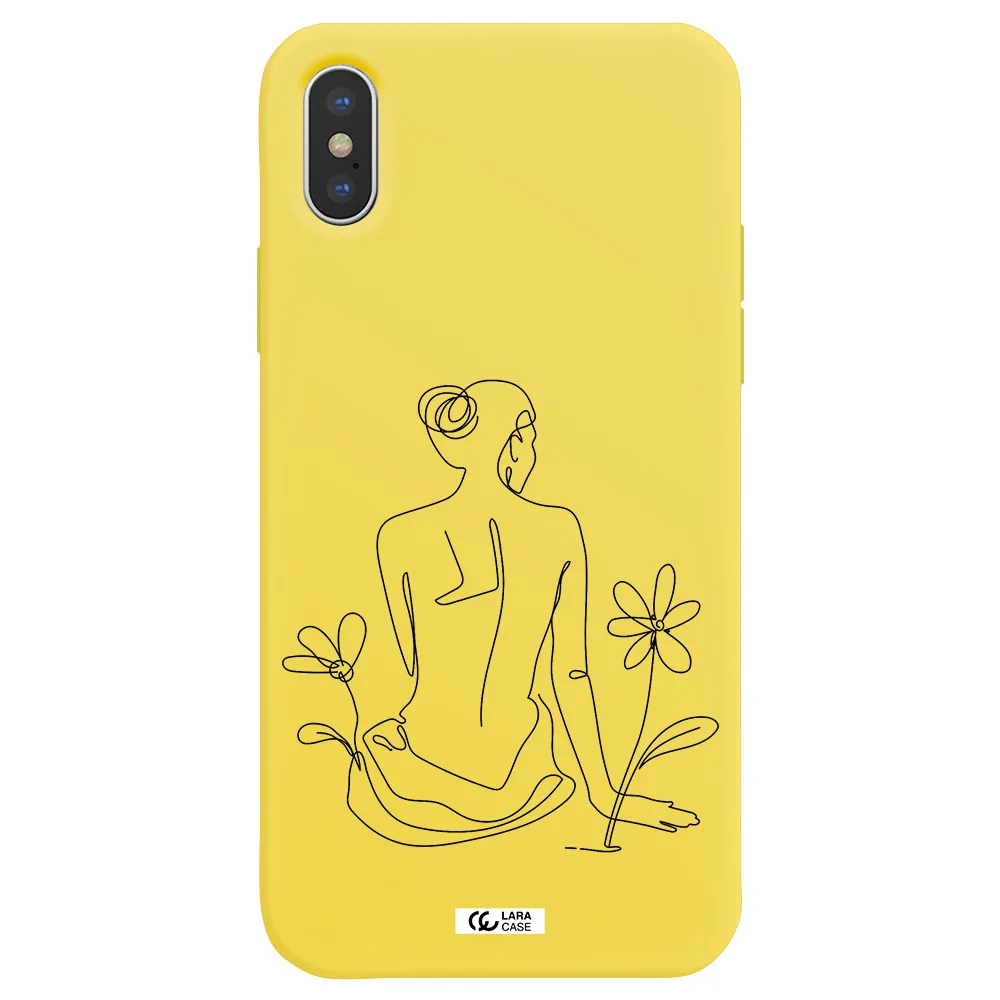 a woman sitting on a flower Apple iPhone X Silicone canary yellow Case