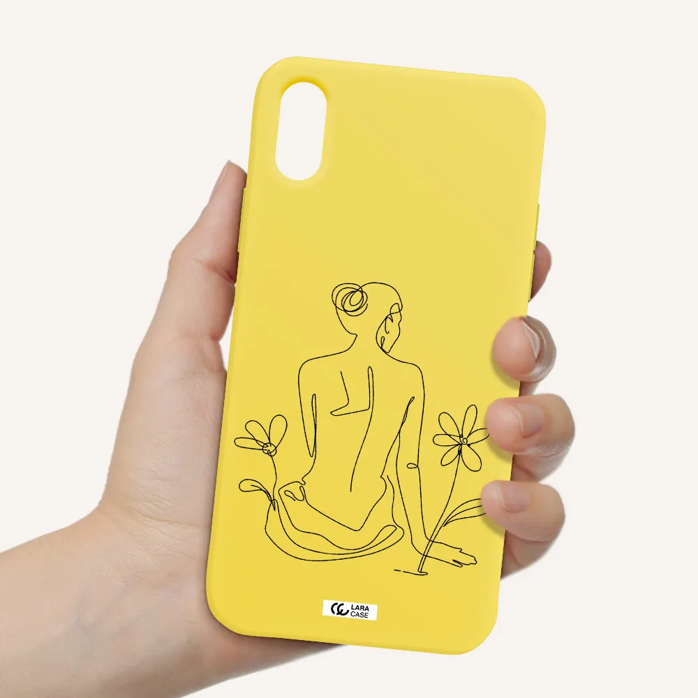 a woman sitting on a flower Apple iPhone X Silicone canary yellow Case