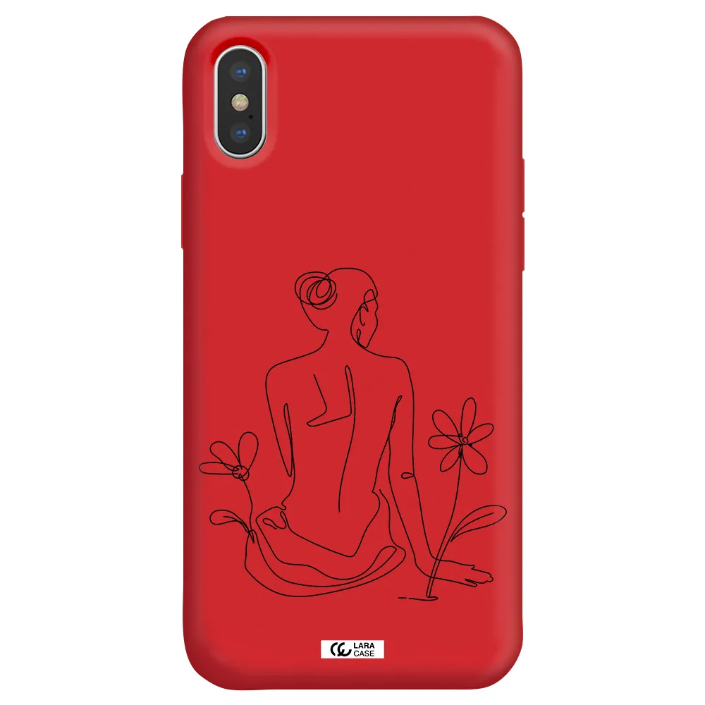 a woman sitting on a flower Apple iPhone X Silicone Imperial Red Case