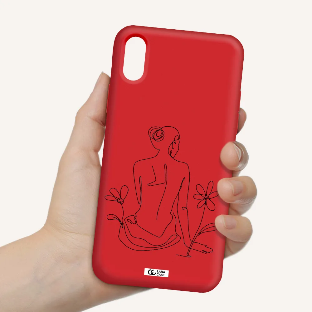 a woman sitting on a flower Apple iPhone X Silicone Imperial Red Case