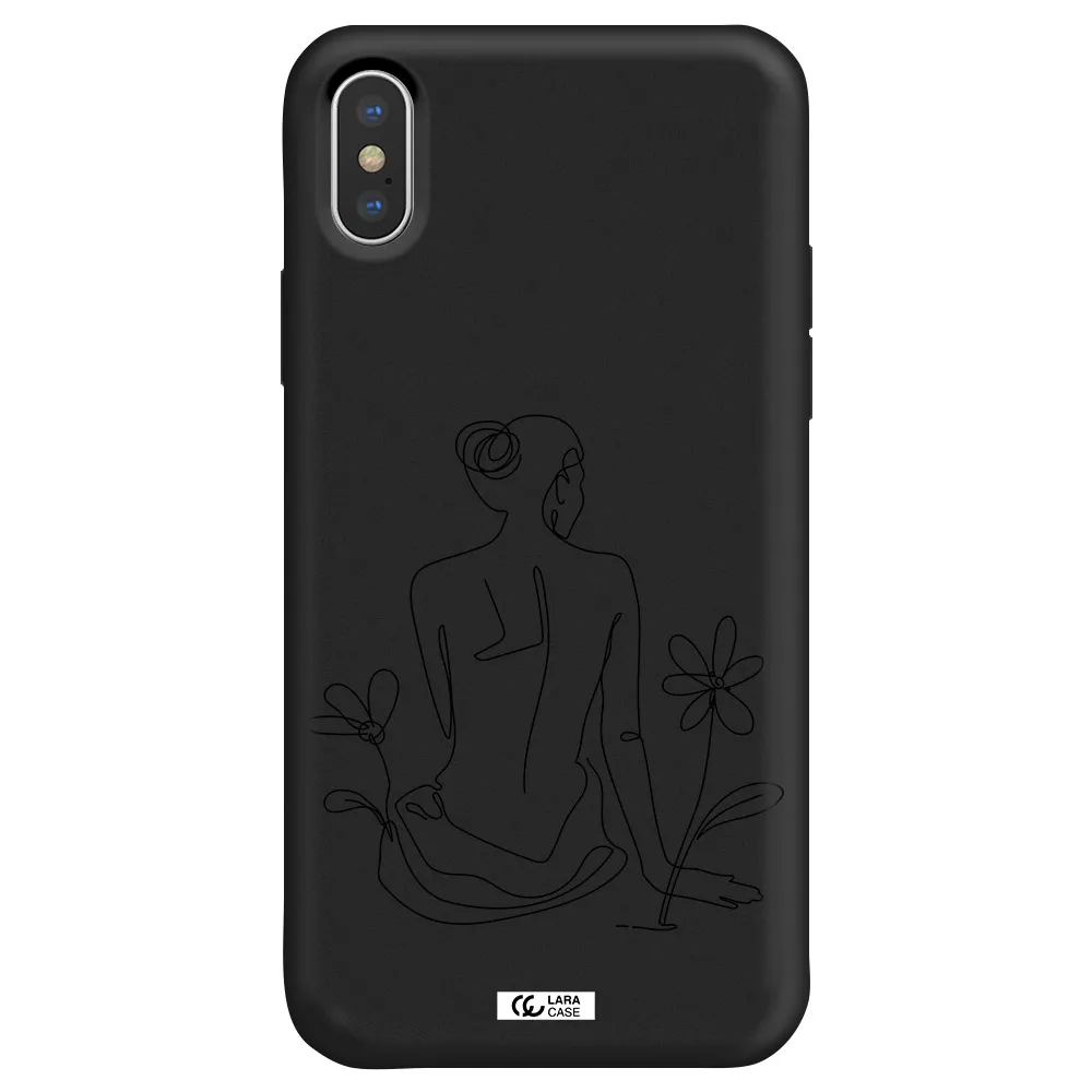 a woman sitting on a flower Apple iPhone XS Silicone black Case