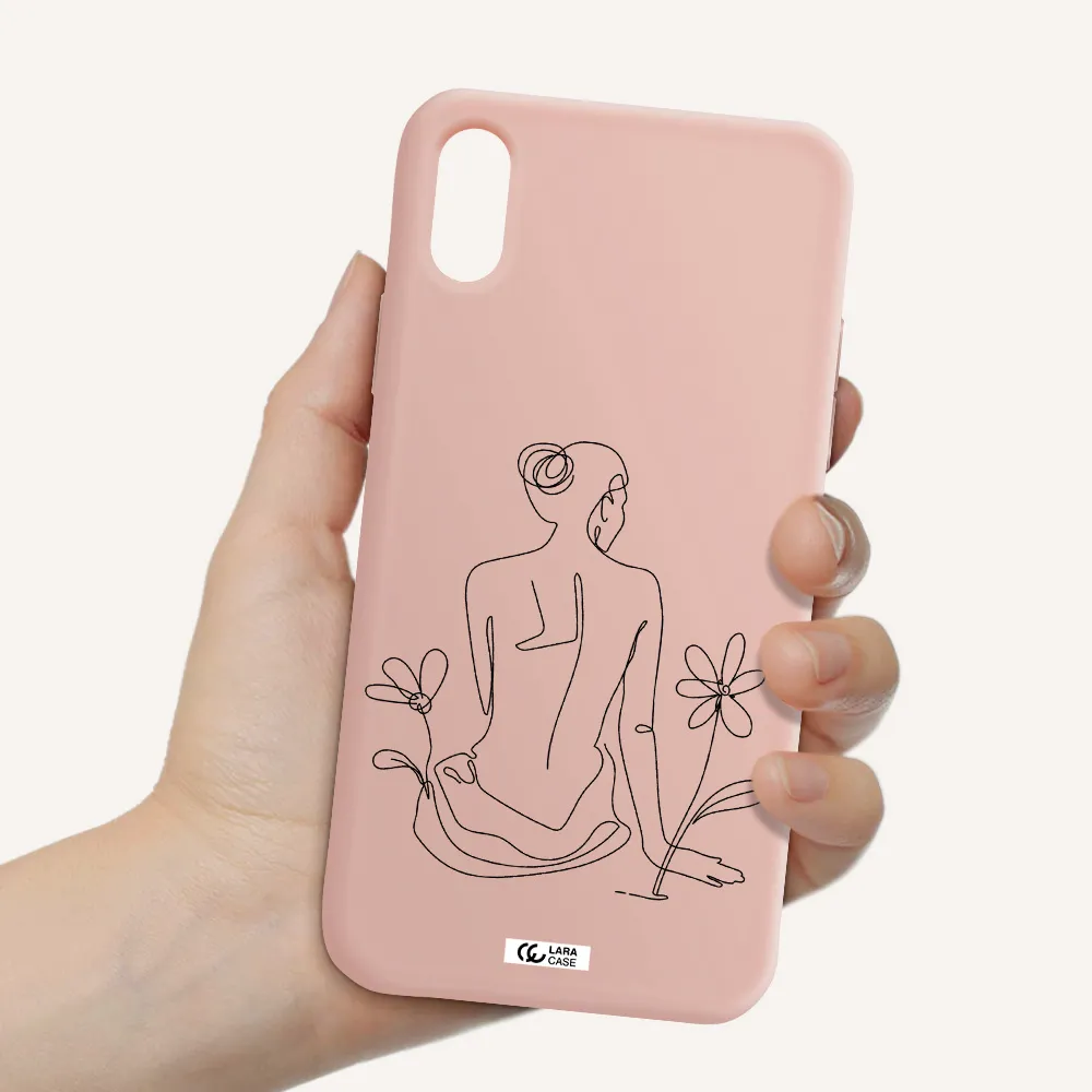 a woman sitting on a flower Apple iPhone XS Silicone pastel pink Case