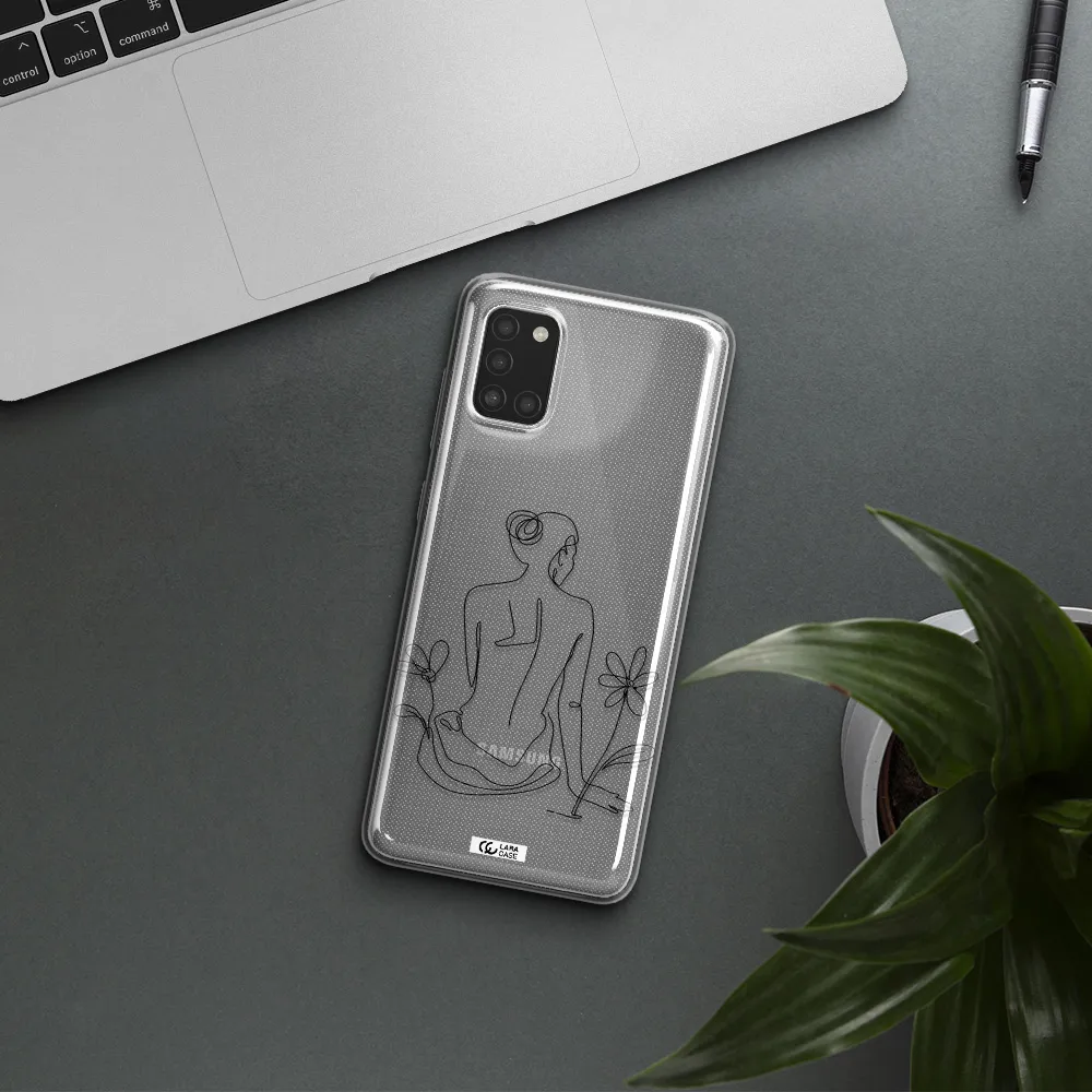a woman sitting on a flower Samsung A31 Clear TPU Case