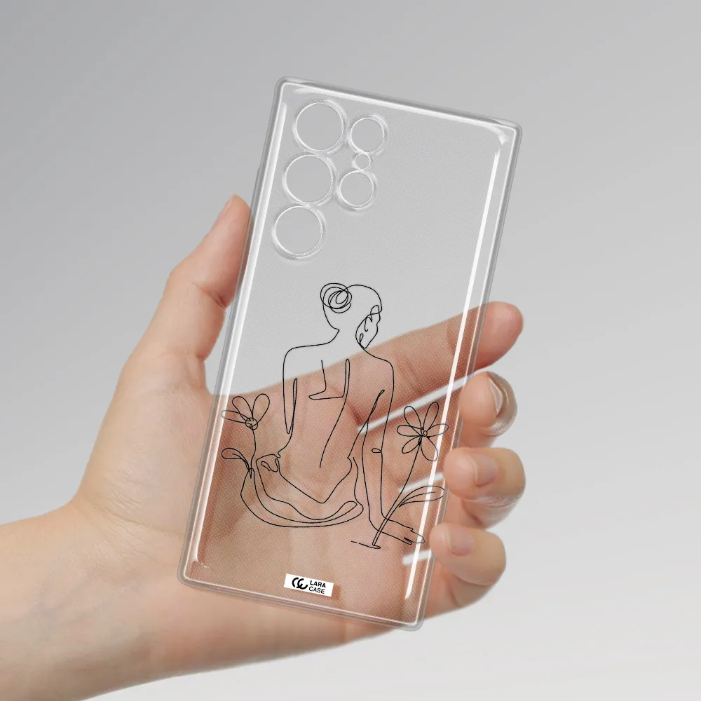 a woman sitting on a flower Samsung S 22 Ultra Clear TPU Case