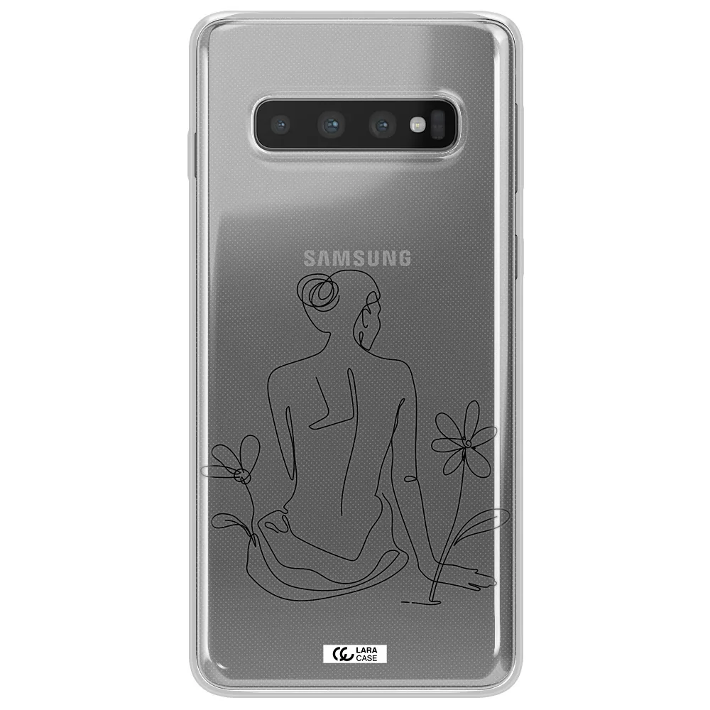 a woman sitting on a flower Samsung S10 Clear TPU Case