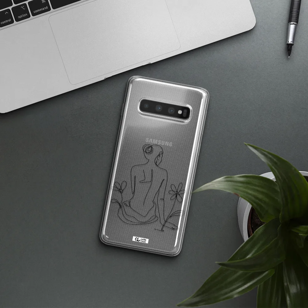 a woman sitting on a flower Samsung S10 Clear TPU Case