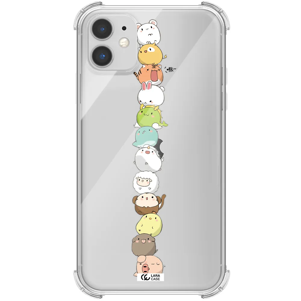 a stack of cartoon animals Apple iPhone 11 Clear PC Case