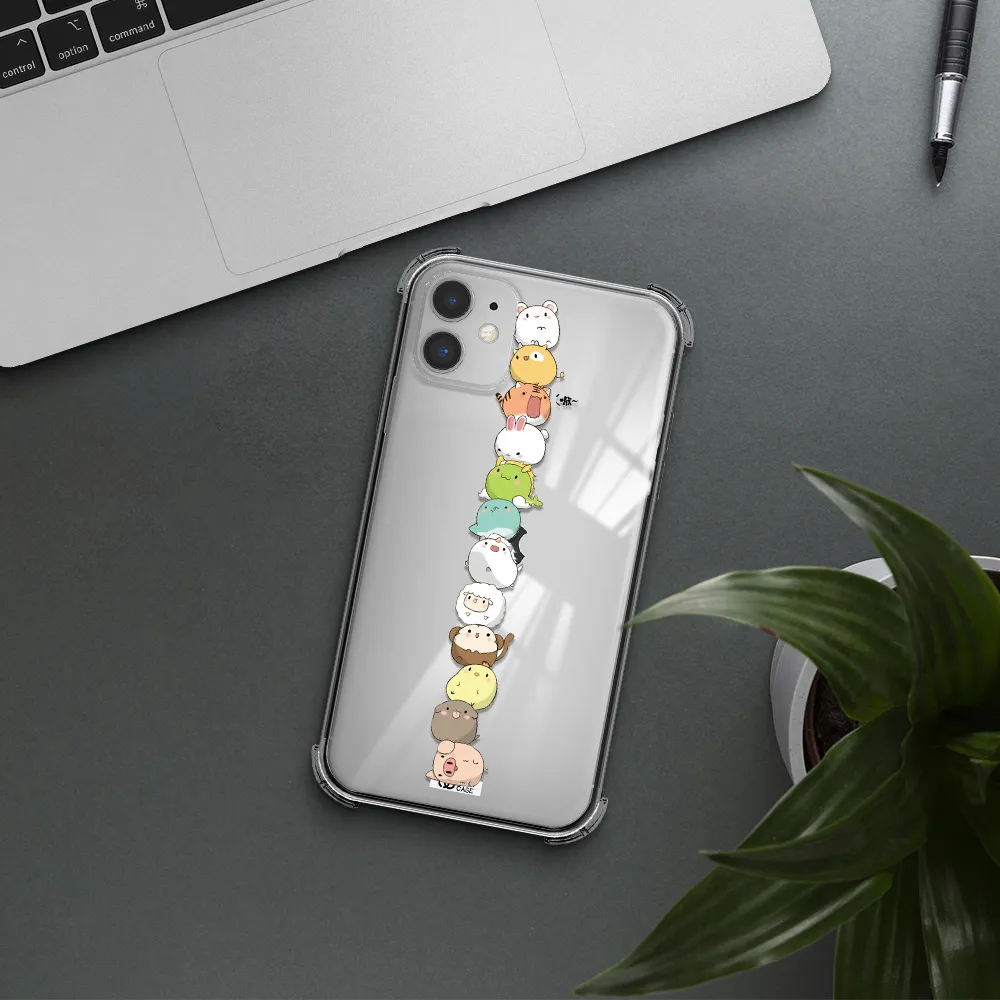 a stack of cartoon animals Apple iPhone 11 Clear PC Case
