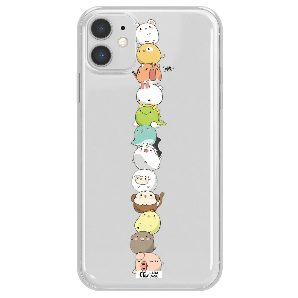 a stack of cartoon animals Apple iPhone 11 Clear TPU Case