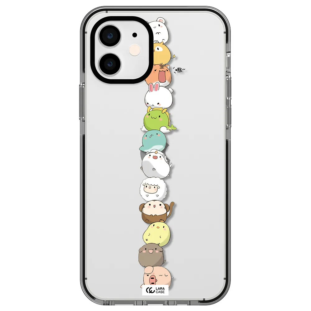 a stack of cartoon animals Apple iPhone 11 impact black border Case