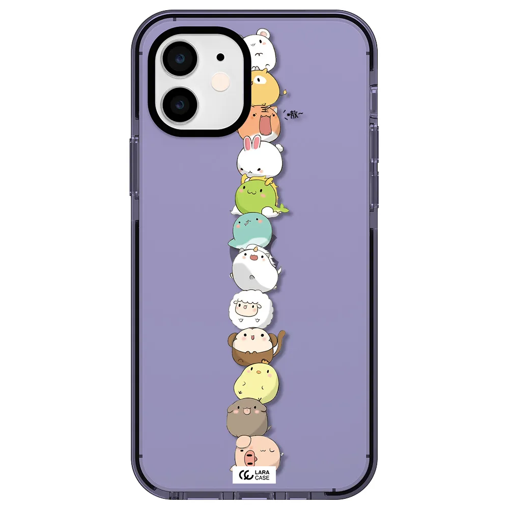 a stack of cartoon animals Apple iPhone 11 impact Lilac Case