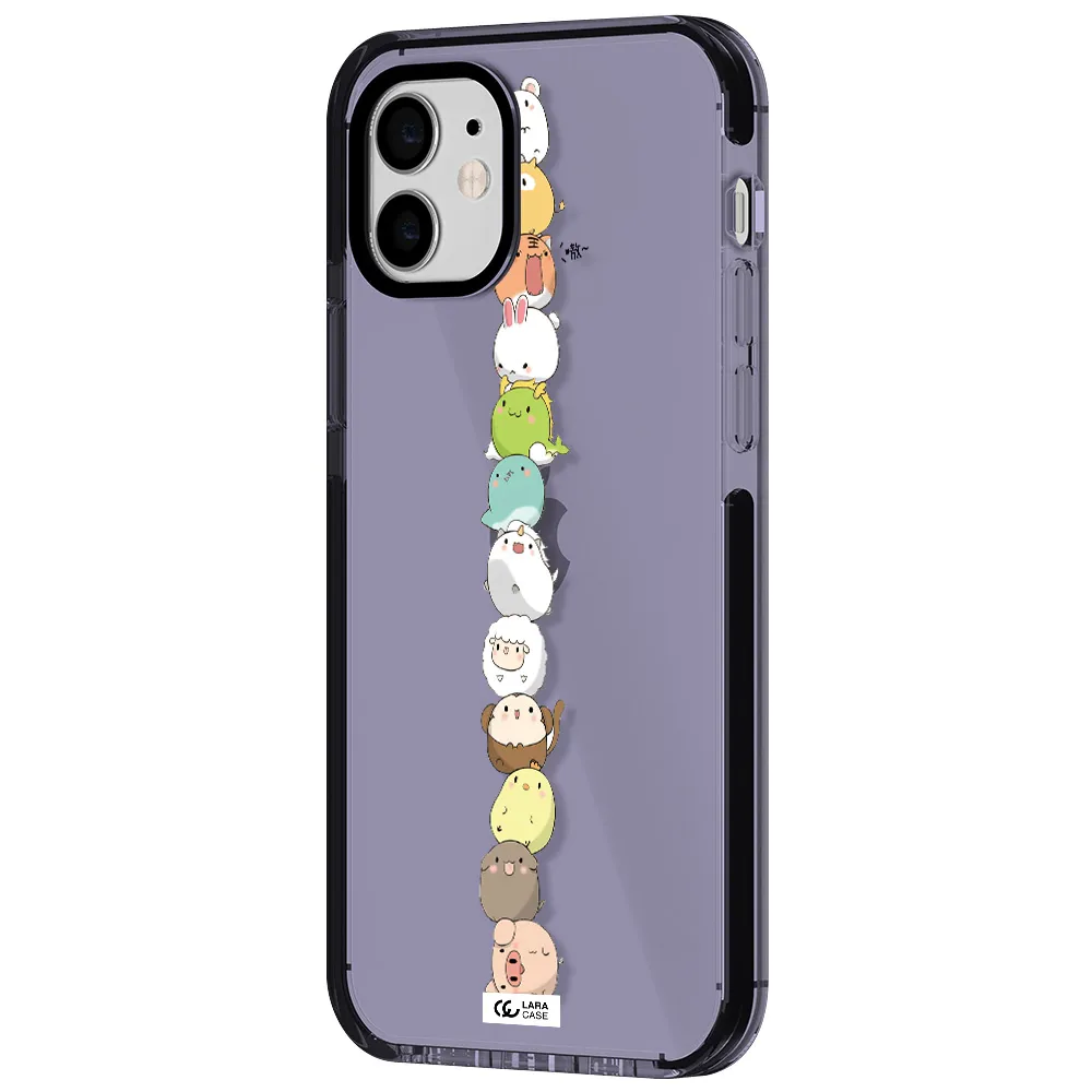 a stack of cartoon animals Apple iPhone 11 impact Lilac Case
