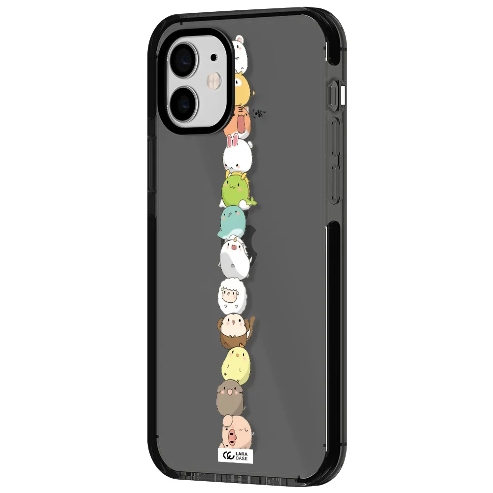 a stack of cartoon animals Apple iPhone 11 impact Smoke Black Case
