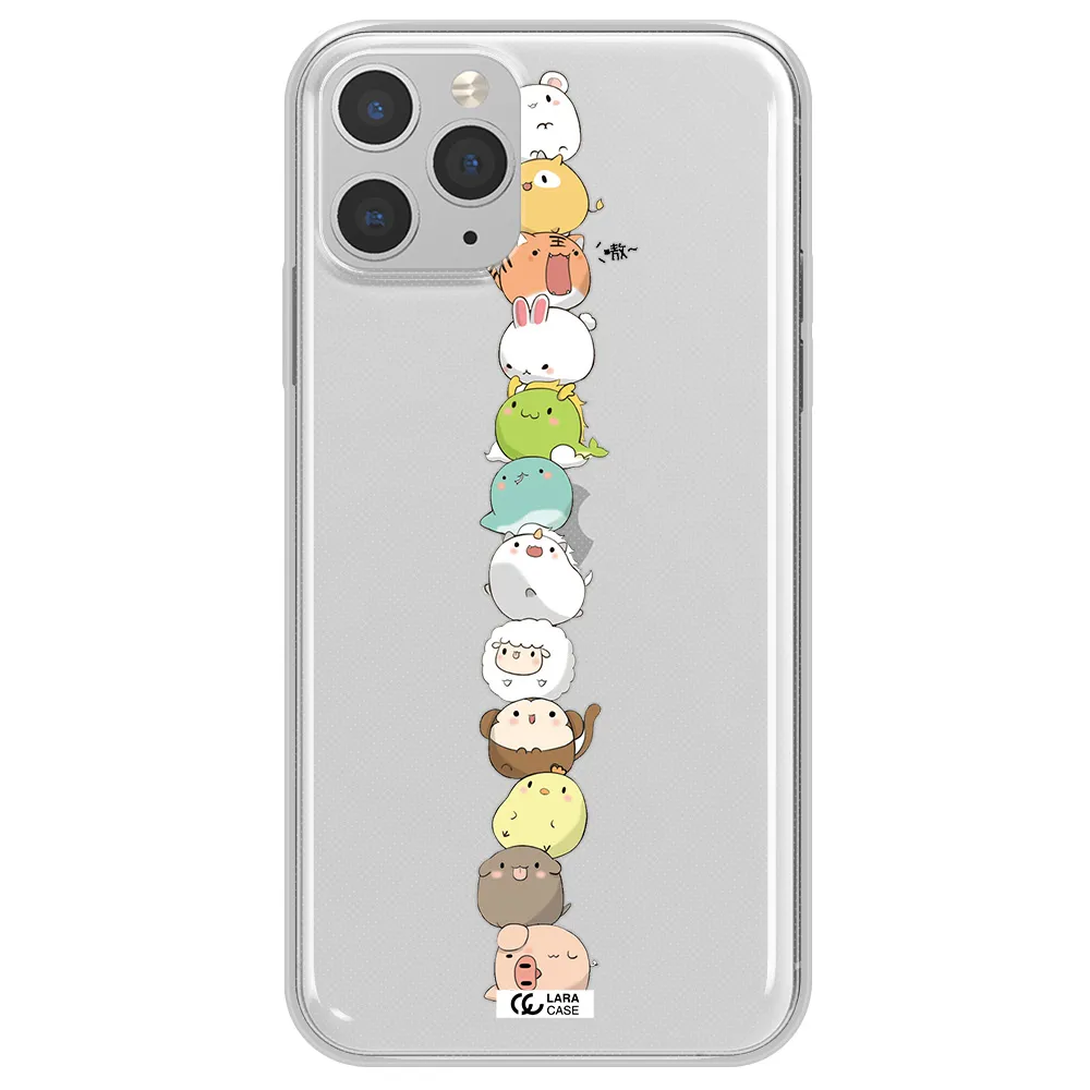 a stack of cartoon animals Apple iPhone 11 pro Clear TPU Case