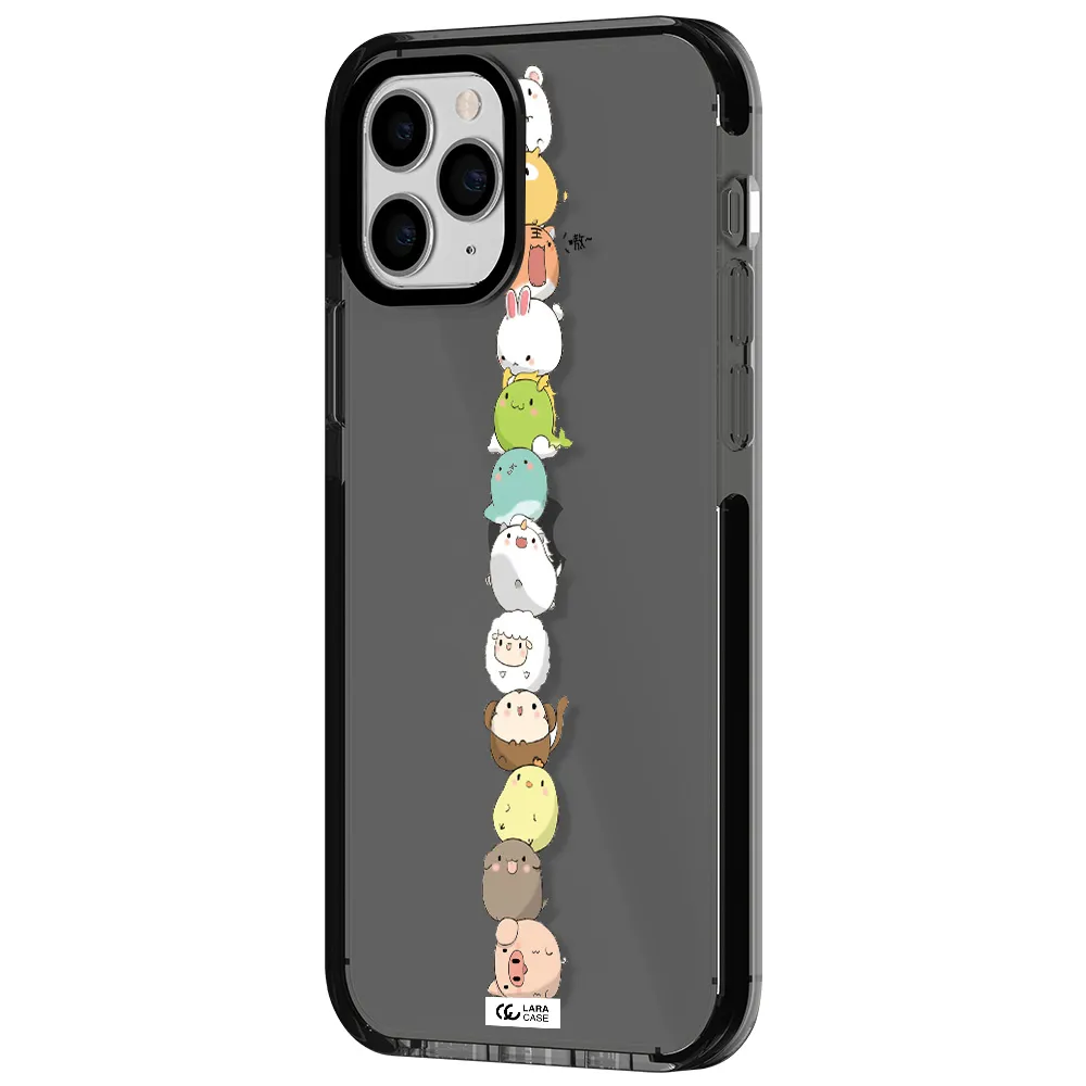 a stack of cartoon animals Apple iPhone 11 pro impact Smoke Black Case