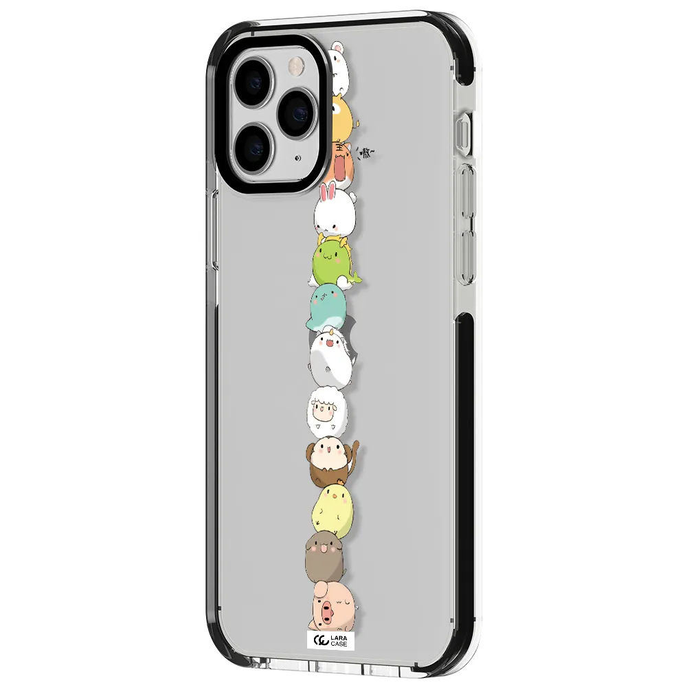 a stack of cartoon animals Apple iPhone 11 pro max impact black border Case