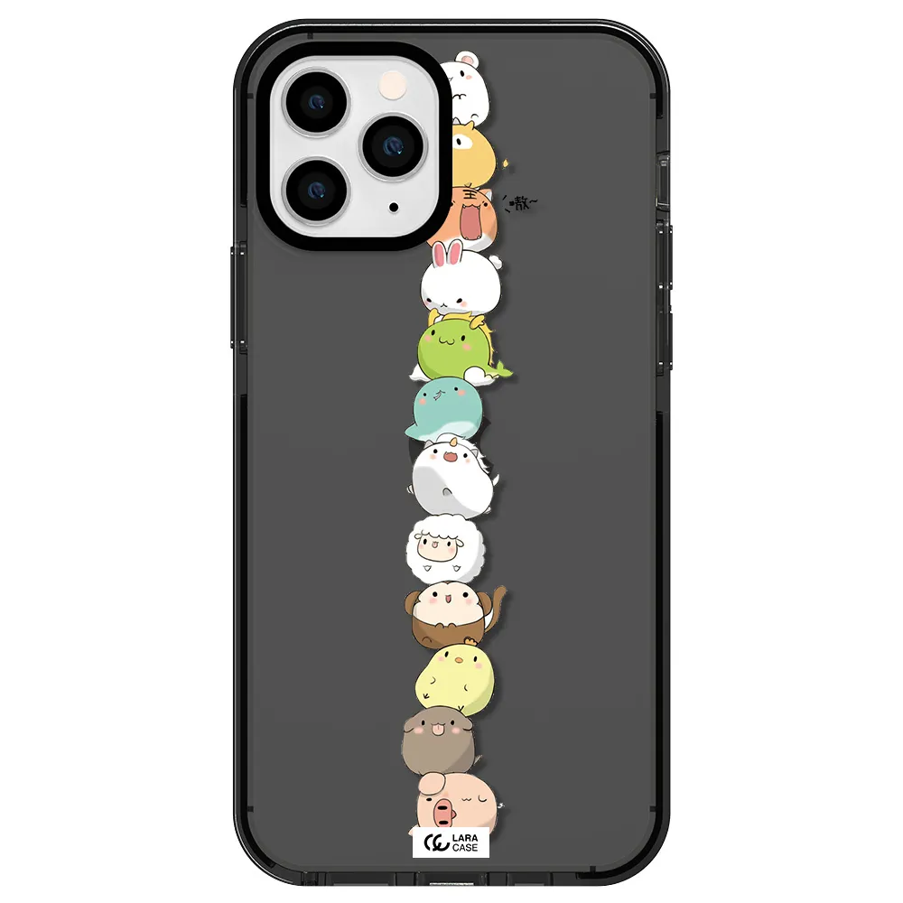 a stack of cartoon animals Apple iPhone 11 pro max impact Smoke Black Case