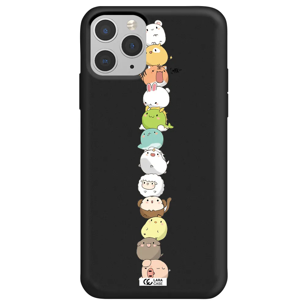 a stack of cartoon animals Apple iPhone 11 pro max Silicone black Case