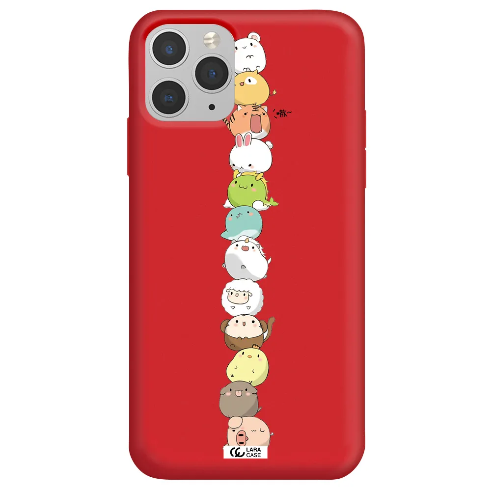 a stack of cartoon animals Apple iPhone 11 pro max Silicone Imperial Red Case