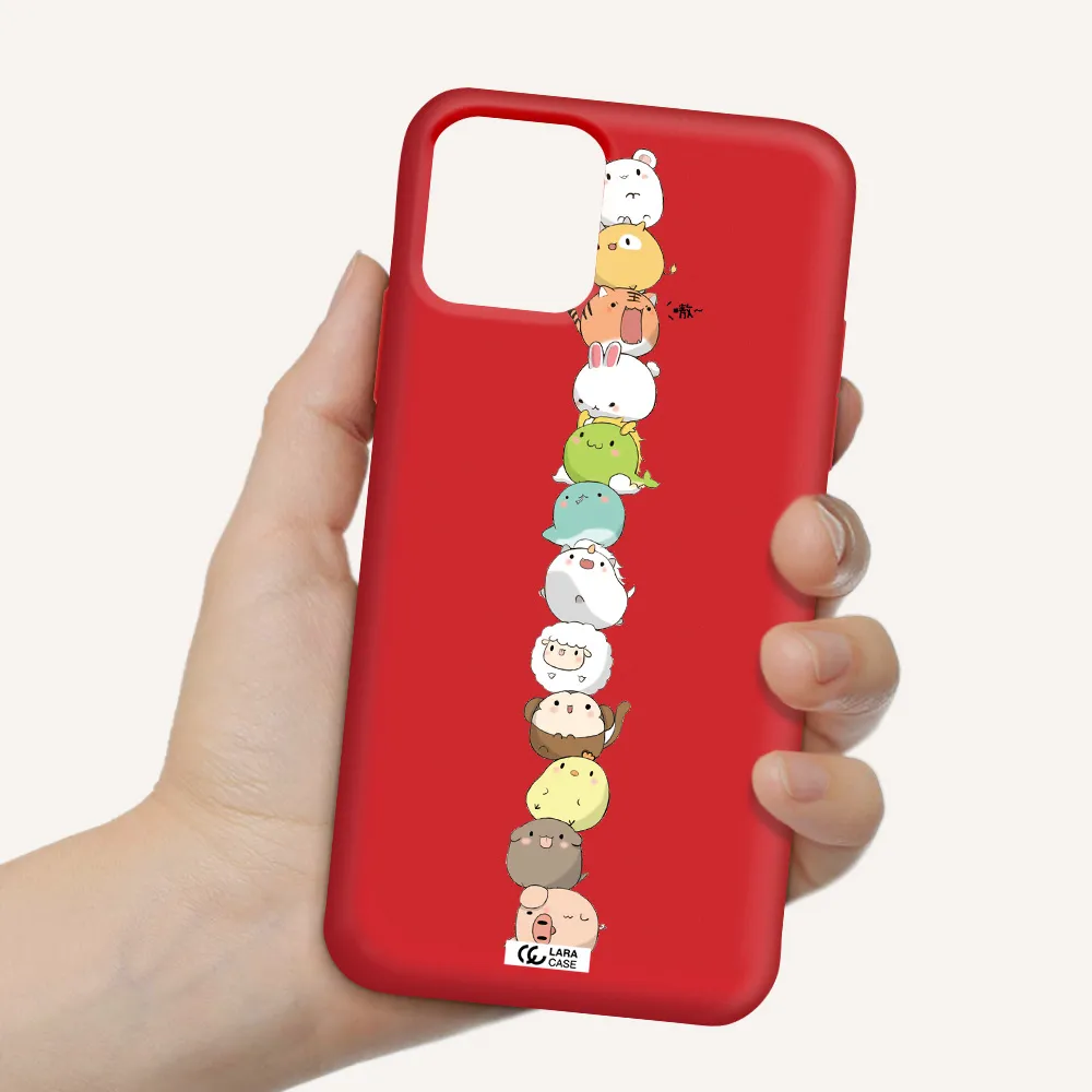 a stack of cartoon animals Apple iPhone 11 pro max Silicone Imperial Red Case