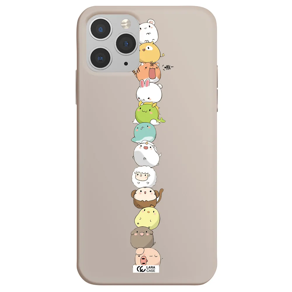 a stack of cartoon animals Apple iPhone 11 pro max Silicone Stone Case