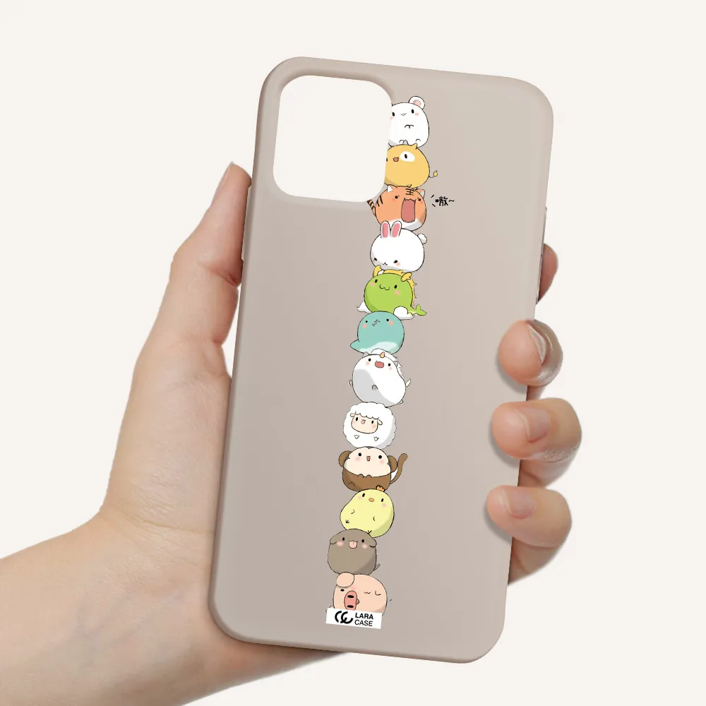 a stack of cartoon animals Apple iPhone 11 pro max Silicone Stone Case