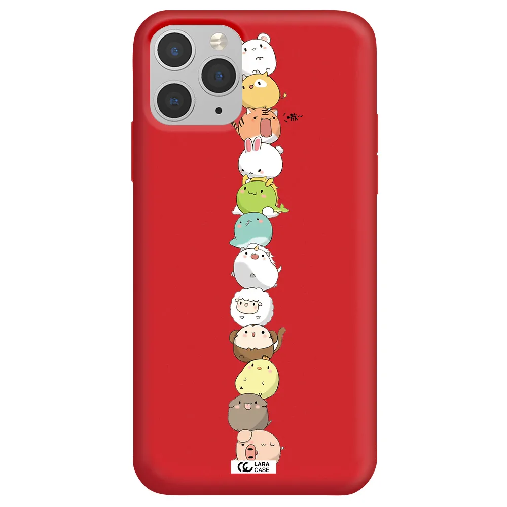 a stack of cartoon animals Apple iPhone 11 pro Silicone Imperial Red Case