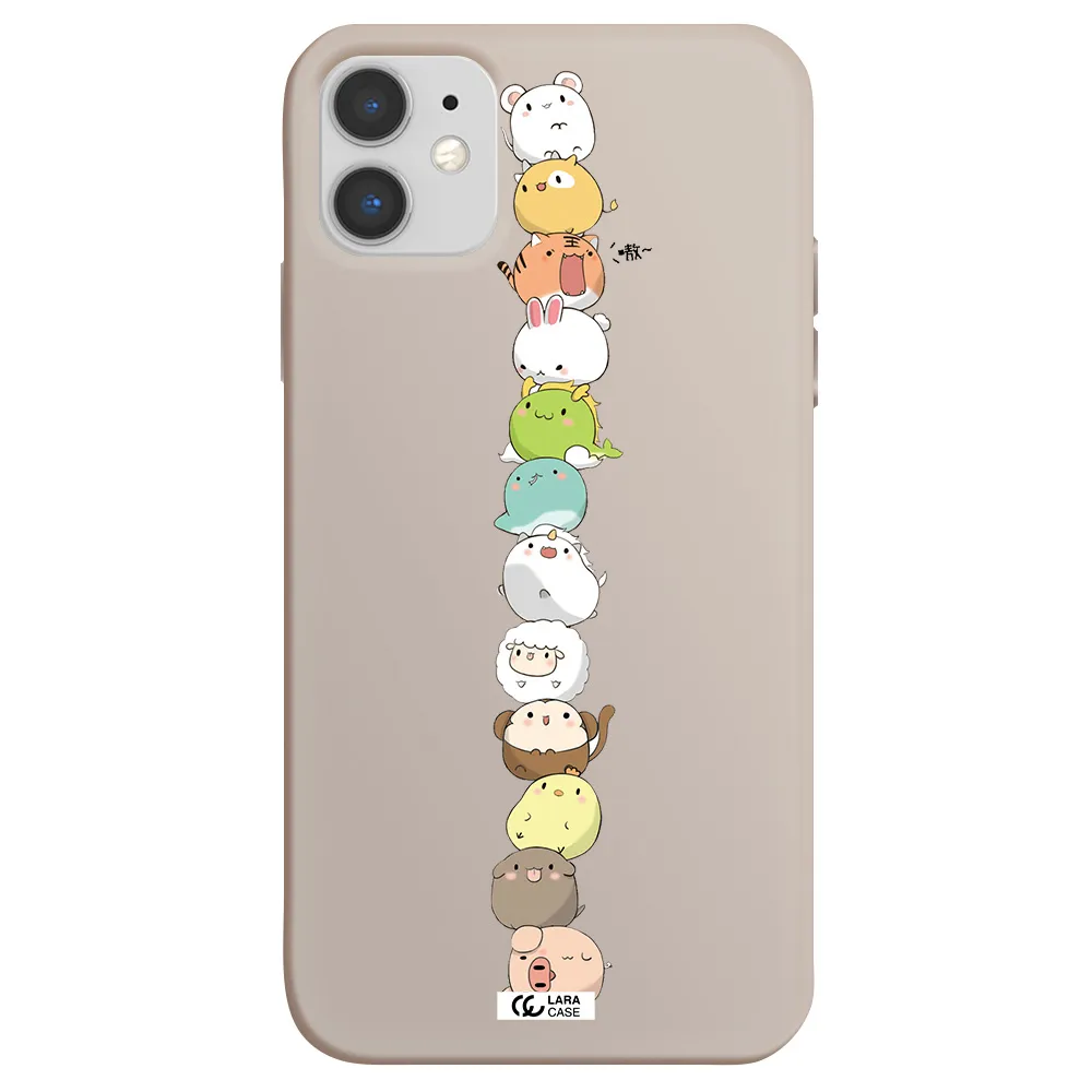 a stack of cartoon animals Apple iPhone 11 Silicone Stone Case