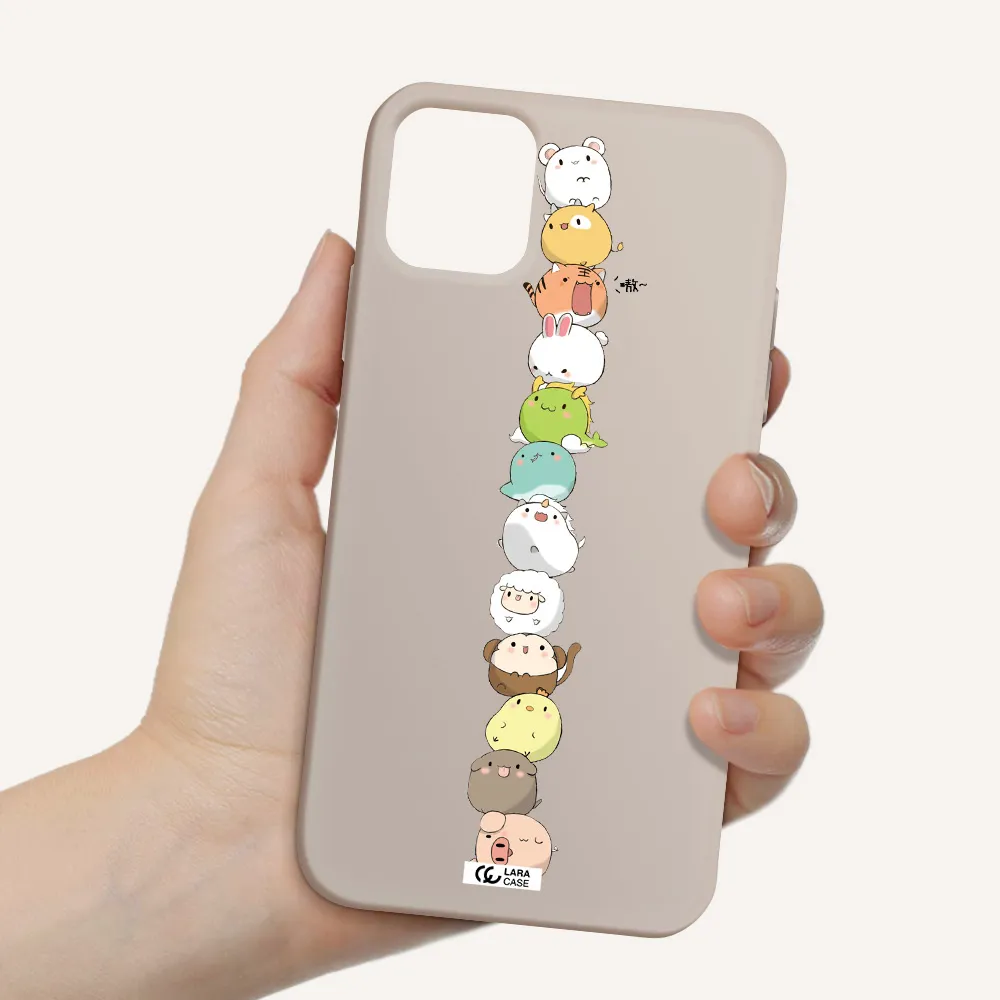 a stack of cartoon animals Apple iPhone 11 Silicone Stone Case