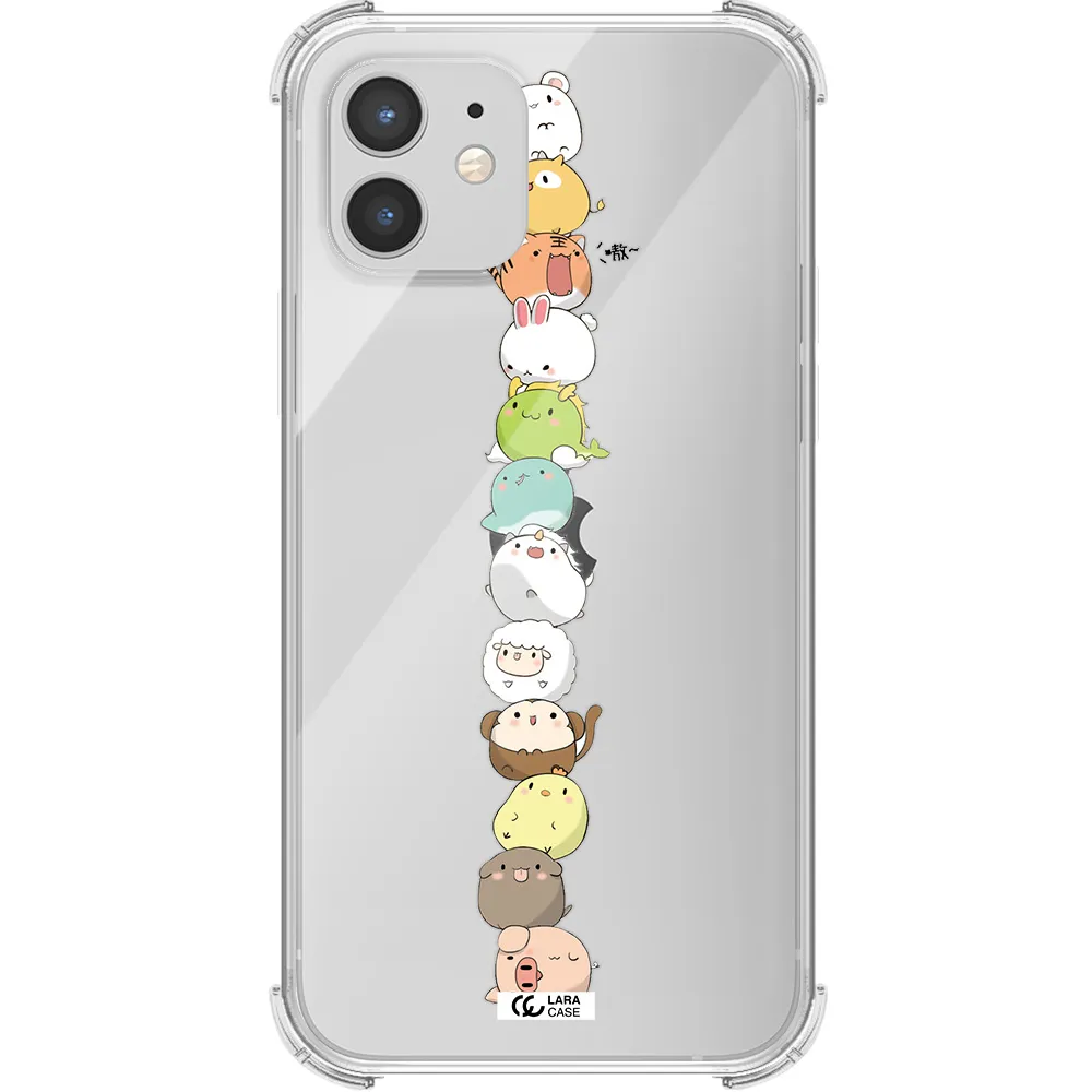 a stack of cartoon animals Apple iPhone 12 Clear PC Case