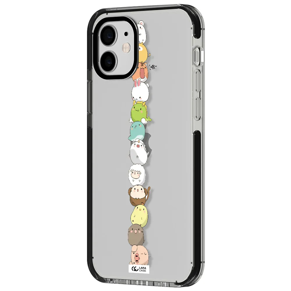 a stack of cartoon animals Apple iPhone 12 impact black border Case