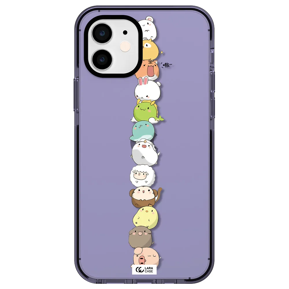 a stack of cartoon animals Apple iPhone 12 impact Lilac Case
