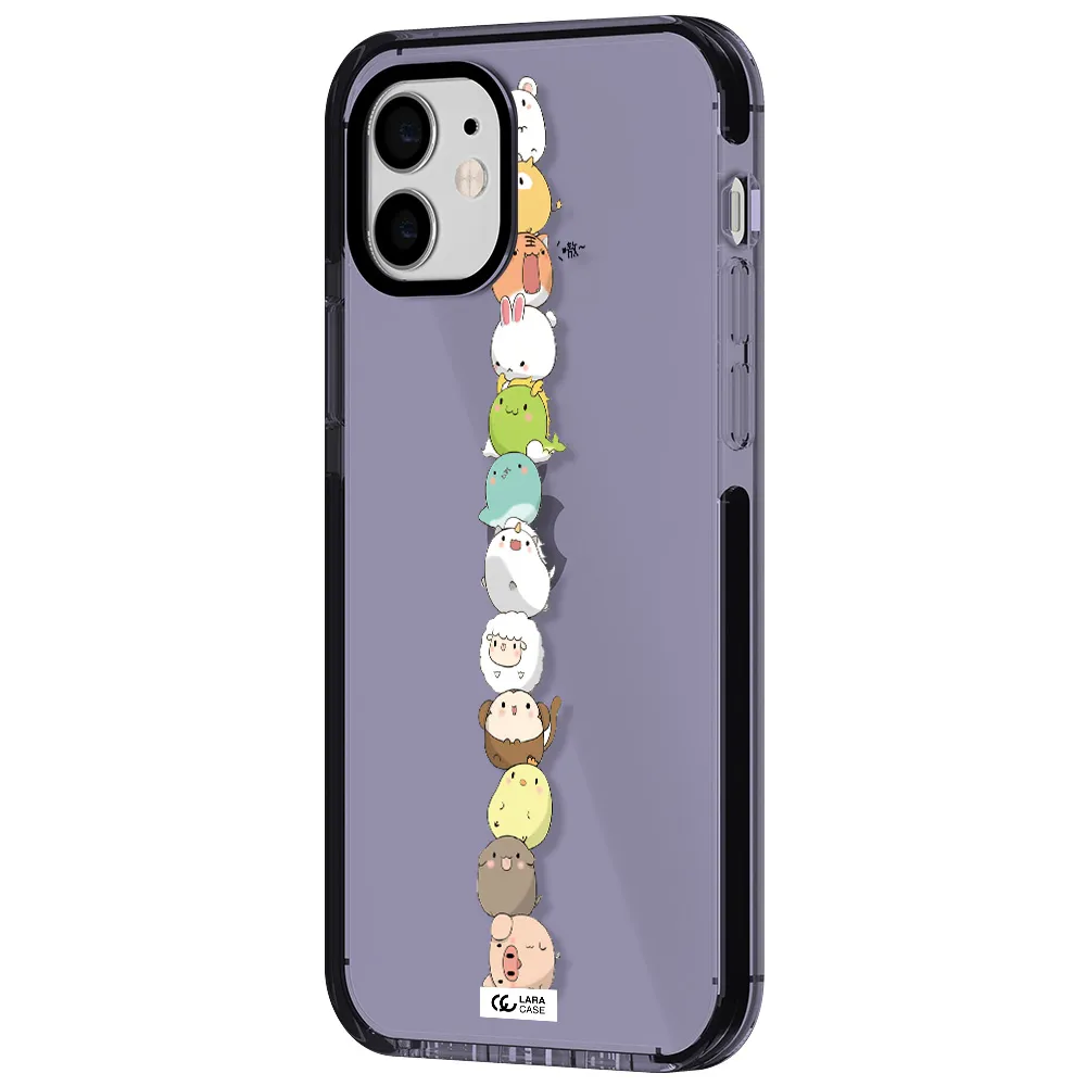 a stack of cartoon animals Apple iPhone 12 impact Lilac Case
