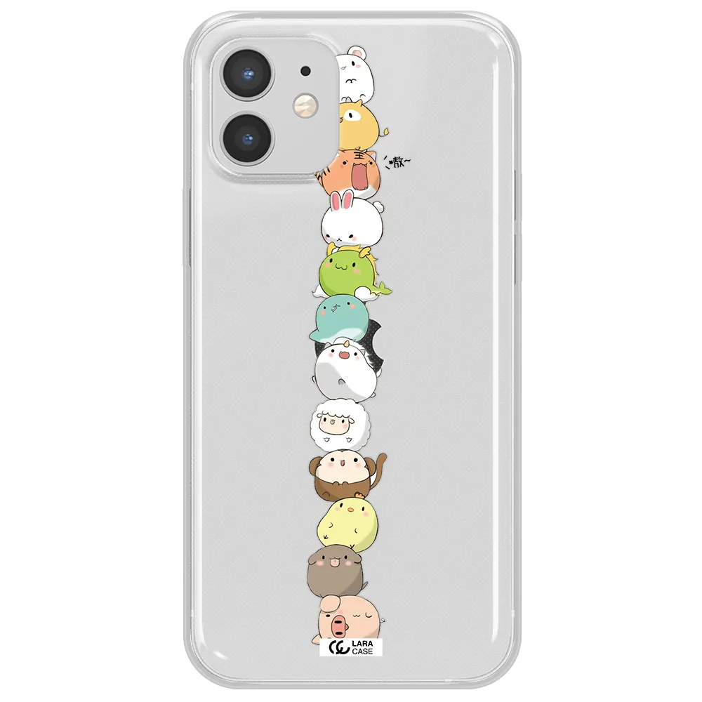 a stack of cartoon animals Apple iPhone 12 mini Clear TPU Case