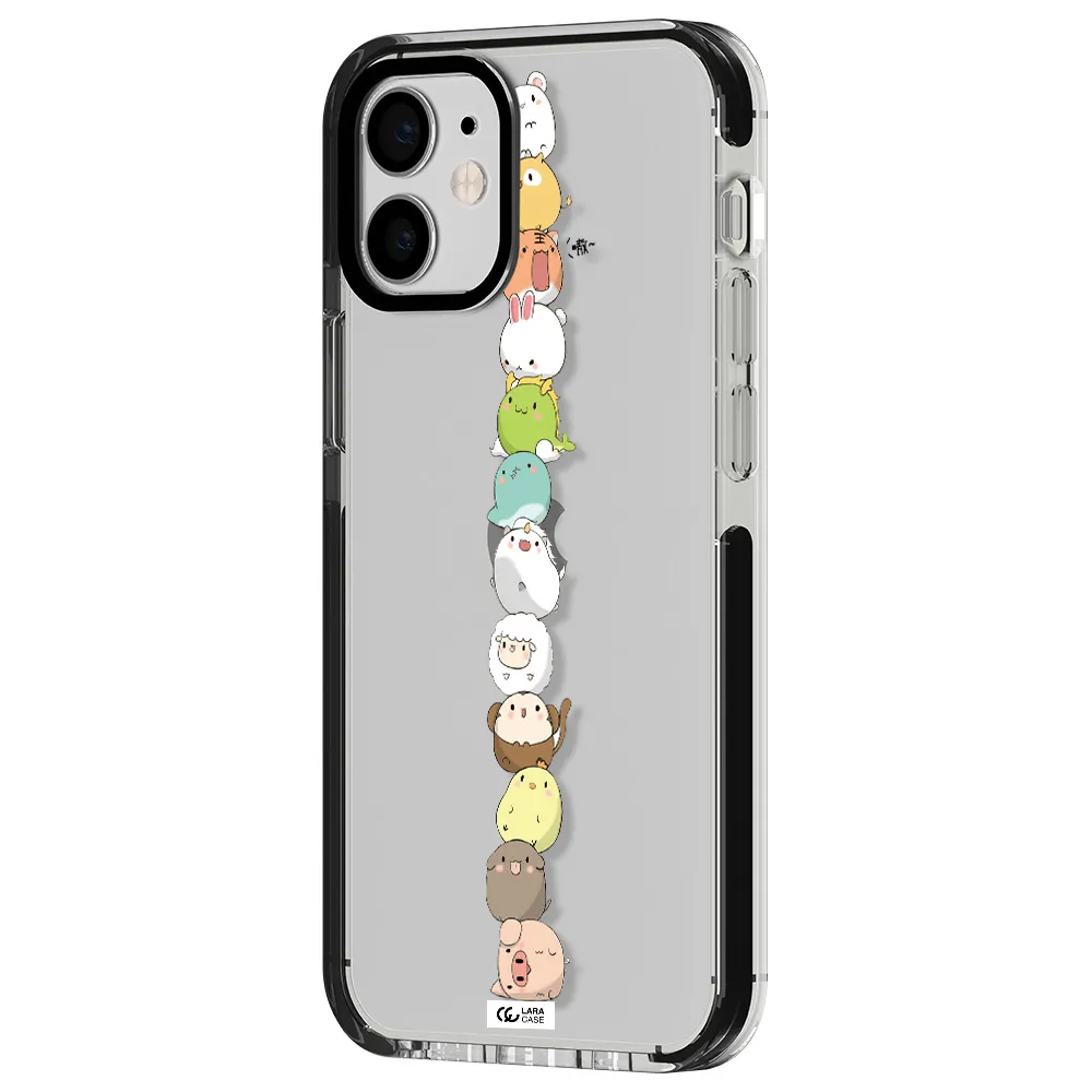 a stack of cartoon animals Apple iPhone 12 mini impact black border Case