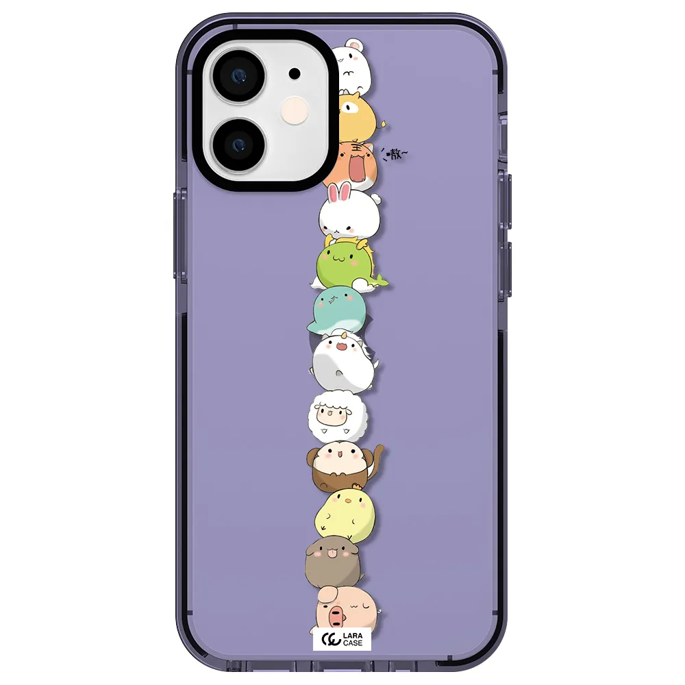 a stack of cartoon animals Apple iPhone 12 mini impact Lilac Case