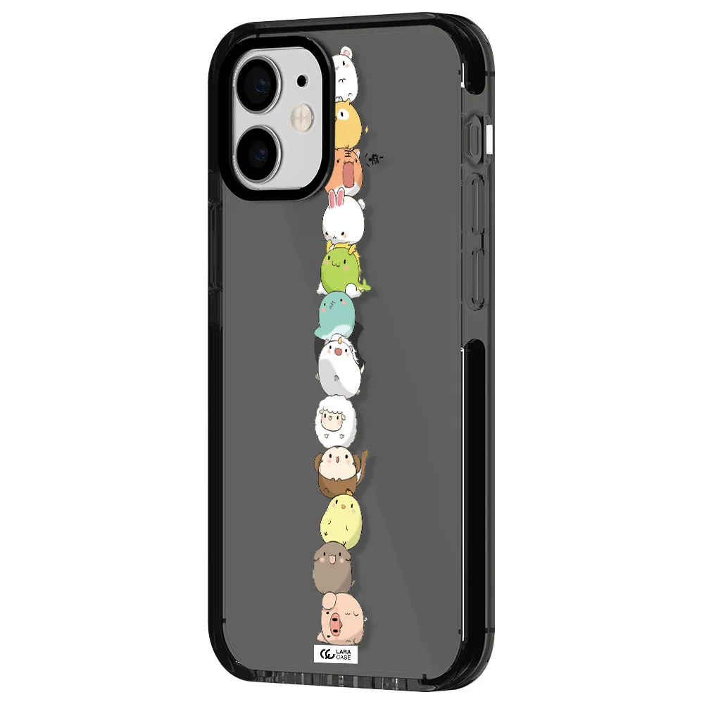 a stack of cartoon animals Apple iPhone 12 mini impact Smoke Black Case