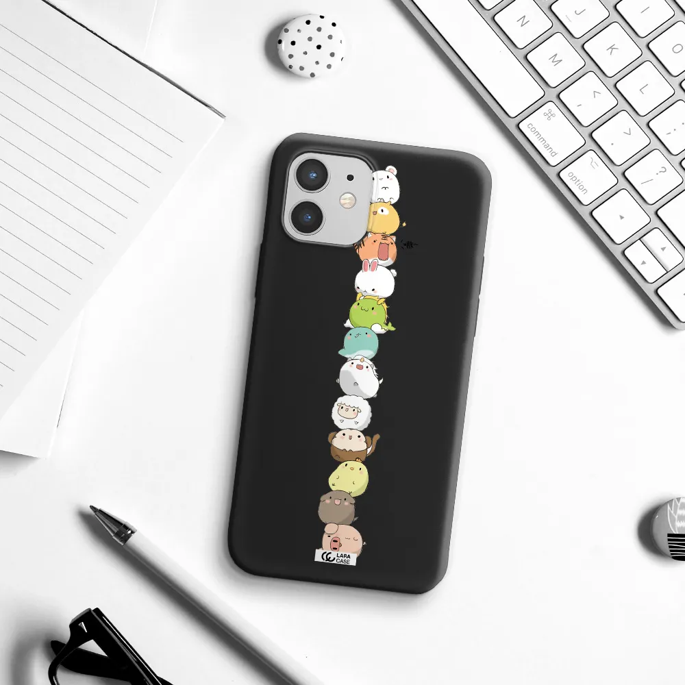 a stack of cartoon animals Apple iPhone 12 mini Silicone black Case