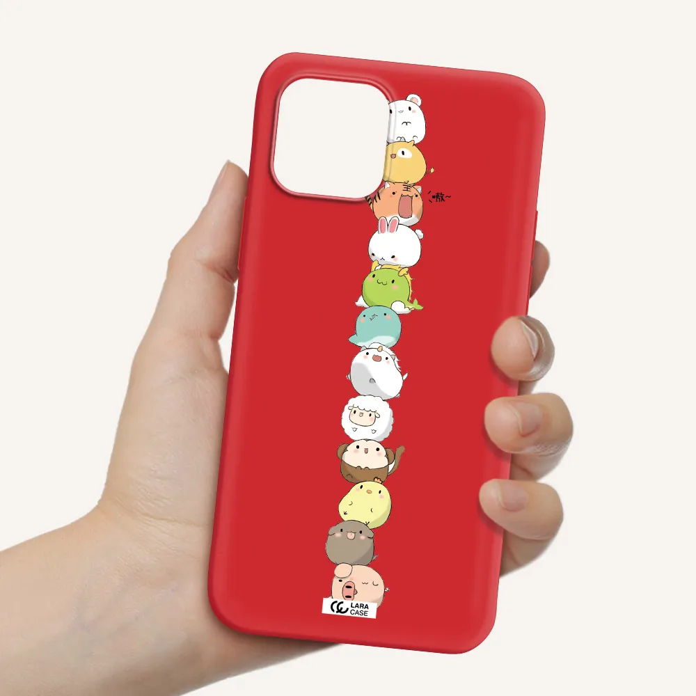 a stack of cartoon animals Apple iPhone 12 mini Silicone Imperial Red Case