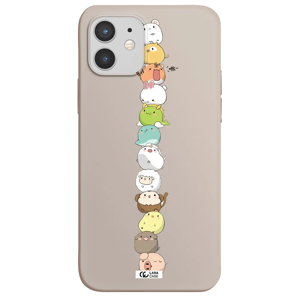 a stack of cartoon animals Apple iPhone 12 mini Silicone Stone Case