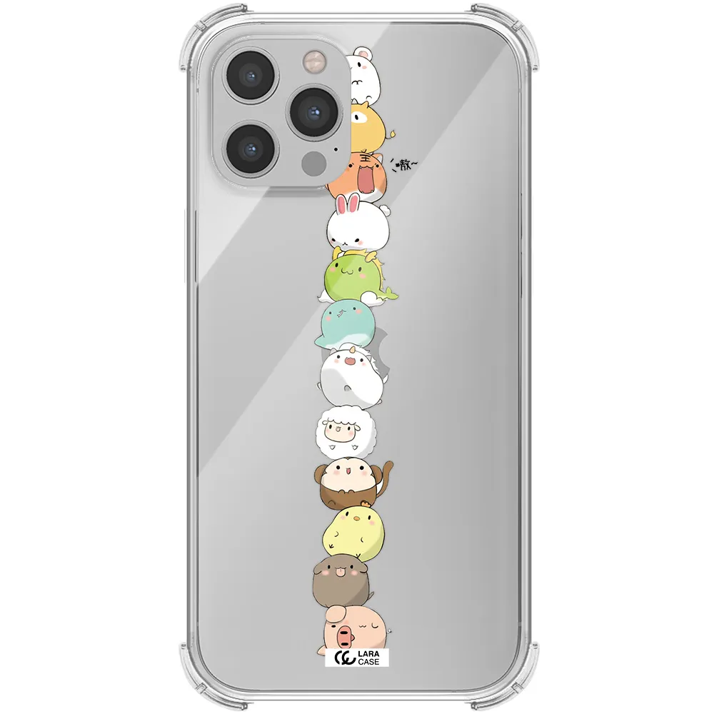 a stack of cartoon animals Apple iPhone 12 pro Clear PC Case