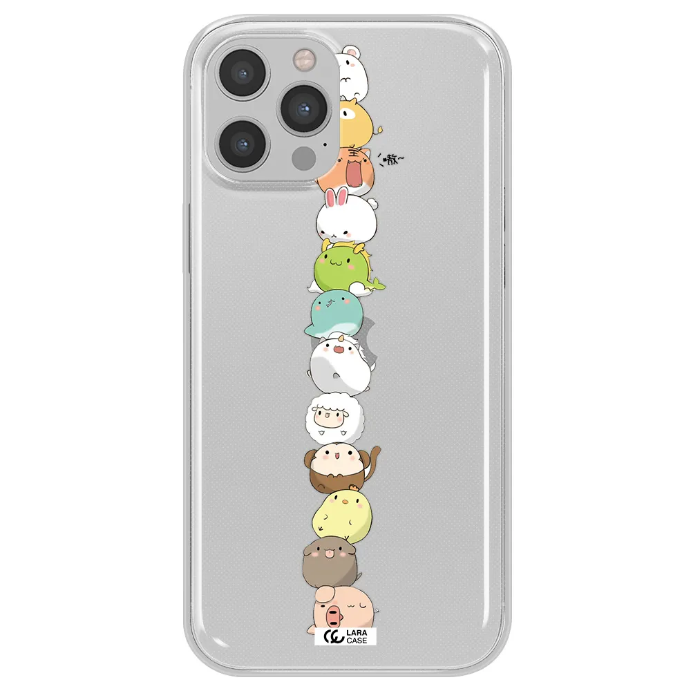 a stack of cartoon animals Apple iPhone 12 pro Clear TPU Case