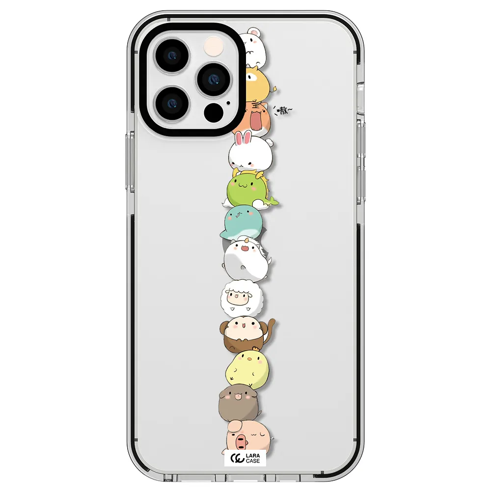 a stack of cartoon animals Apple iPhone 12 pro impact black border Case