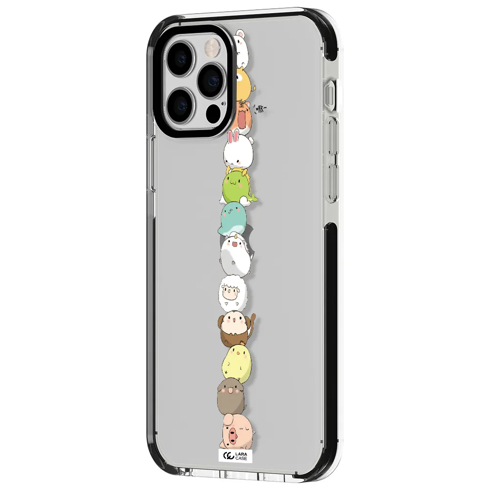 a stack of cartoon animals Apple iPhone 12 pro impact black border Case