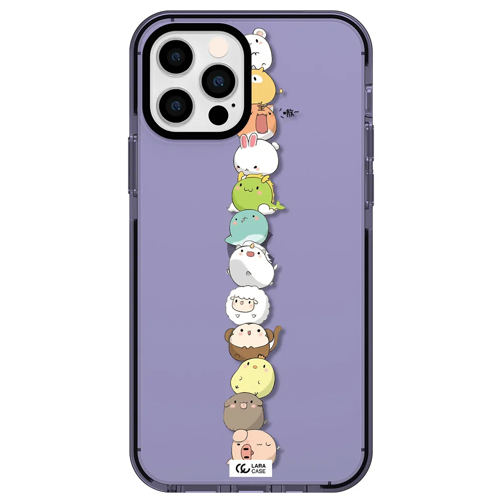 a stack of cartoon animals Apple iPhone 12 pro impact Lilac Case