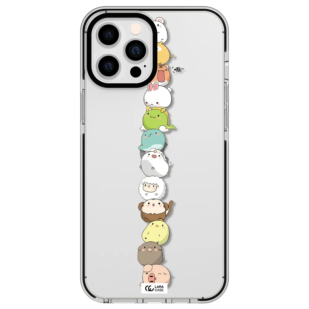 a stack of cartoon animals Apple iPhone 12 pro max impact black border Case
