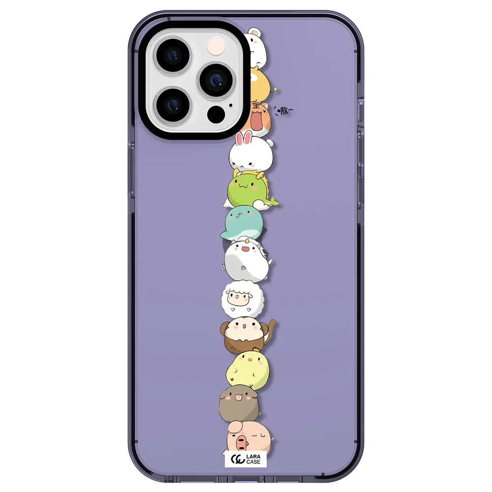a stack of cartoon animals Apple iPhone 12 pro max impact Lilac Case