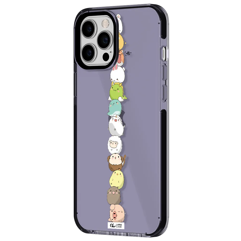 a stack of cartoon animals Apple iPhone 12 pro max impact Lilac Case